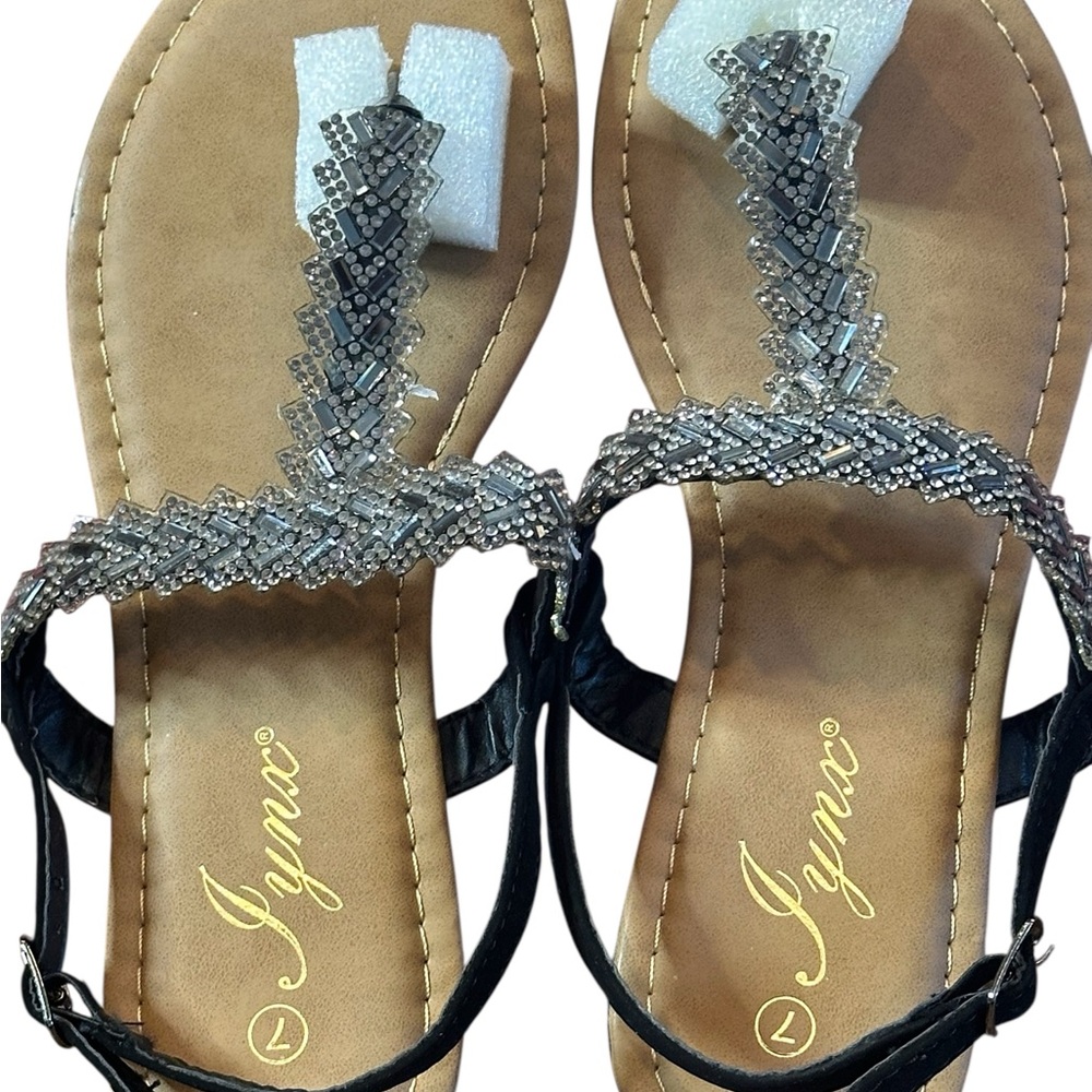 Elegant Black and Silver Sandals with Fluffy Detail